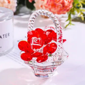 Close-up of crystal flower basket with faceted red roses for home decor gift