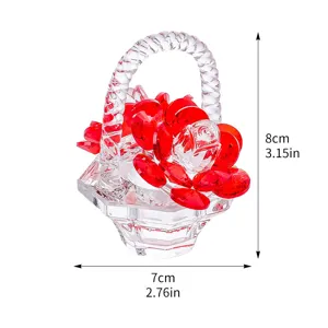 Detailed dimension view of crystal rose basket ornament, 8cm height by 7cm width.