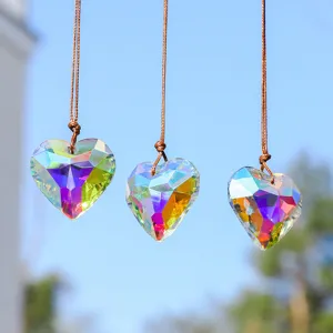 Heart Shape K9 Crystal Suncatcher Faceted Prism Pendant Hanging Ornament Rainbow Maker Light Catcher For Window Home Garden Decor