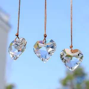 K9 Crystal Heart Pendant Suncatcher Faceted Prism Window Hanging Ornament Rainbow Maker Faceted Glass Suncatcher For Home Garden Decoration