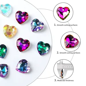 Close-up detail of multi-colored heart-shaped crystal pendants with smooth facets.