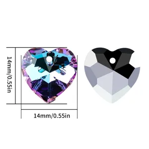 Heart crystal pendant for jewelry making with 14mm size reference and facet design