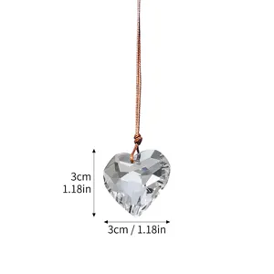 Macro view of heart-shaped faceted K9 crystal pendant suncatcher showing 3cm dimensions