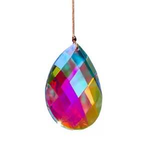 Vibrant faceted K9 crystal teardrop suncatcher with rainbow prisms for window decor