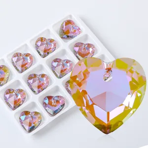 Detailed close-up of multifaceted iridescent heart crystal pendant for DIY jewelry making