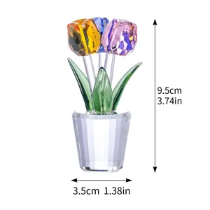Figura de flor de tulipán de cristal con dimensiones de 9,5 cm de alto y 3,5 cm