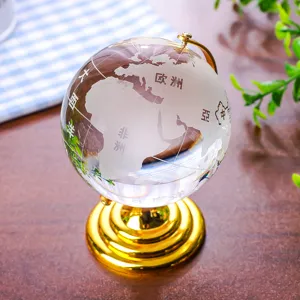 Kristall-Globus Ornament mit Metallständer, klare Glas-Schreibtisch-Dekoration Geschenk.