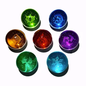 Genshin Impact 3D inner laser engraved crystal ball night lights set for desk decor