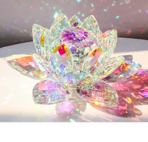 Crystal lotus flower ornament sparkling crystal suncatcher table decor craft detail shot