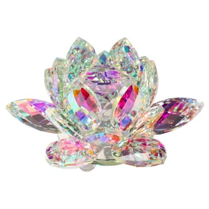 Crystal Lotus Flower Figurine Multi-faceted Cut K9 Crystal Lotus Home Decor Office Desktop Craft Ornament Table Centerpiece