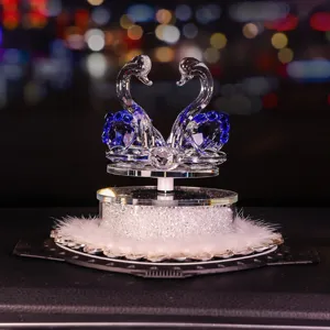 Luxury crystal double swan car dashboard ornament with blue wings and white feathers