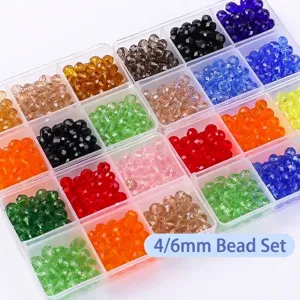 Faceted Glass Rondelle Beads Set For DIY Jewelry Making Bracelet Necklace Accessories Electroplated Glass Beads In 6 Grid Box