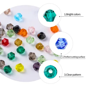 Macro detail of 4mm faceted bicone glass beads showing precision cut and vibrant colors