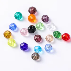Detailed view of colorful faceted crystal glass beads for DIY jewelry making