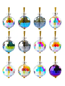 Set of 12 colorful faceted crystal ball pendants for Christmas tree decoration hangings