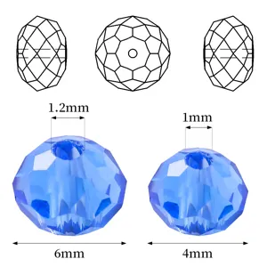 Blue faceted glass rondelle beads with 4mm and 6mm diameters for DIY jewelry making