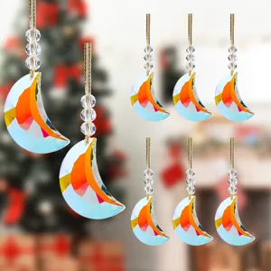 Set of crystal moon Christmas tree ornaments with Aurora Borealis iridescent finish