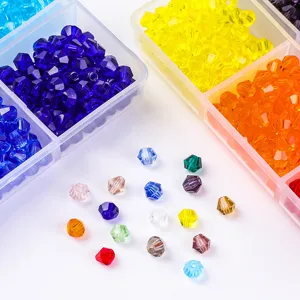Close-up detail view of colorful 4mm faceted bicone beads for DIY jewelry making sets