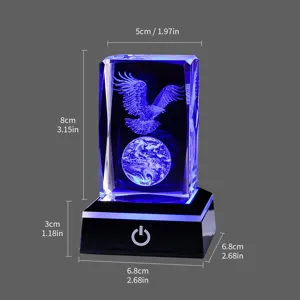 Detailed dimensions of 3D laser-etched crystal night light with eagle and globe