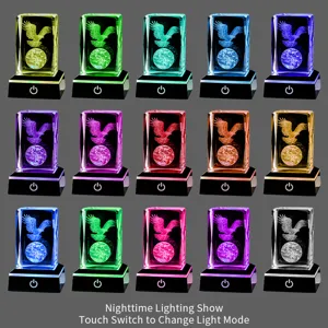 3D laser engraved crystal night light with 15 color-changing LED modes