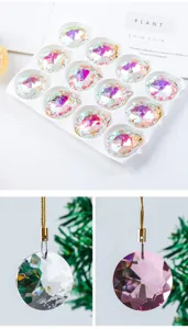 Detailed view of 30mm faceted iridescent crystal prism ornaments for Christmas tree decor