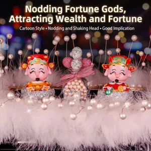 Traditional Chinese Fortune Doll Car Ornament Set Artificial Crystal Lotus Swan Figurines Dashboard Decoration Rhinestone Rhinestone Gift