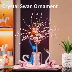 K9 Crystal Swan Ornament Set With Gemstone Money Tree Ceramic Tray Home Decor Luxury Elegant Gifts For Valentine Wedding Anniversary