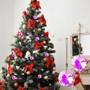 Artificial Crystal Round Prism Christmas Decoration Faceted Rainbow Sun Catcher Pendant For Christmas Tree Wedding Home Decor