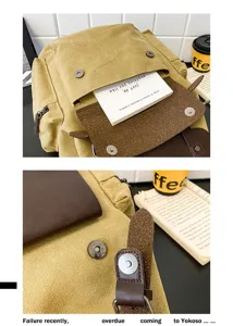 Detalle del bolsillo delantero de la mochila vintage de lona con cierre magnético