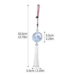 Crystal car hanging ornament suncatcher with shimmering facets, elegant tassel and brown cord.