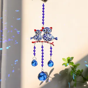 Böser Blick Eule Sonnenfänger mit blauen Kristallprismen für Garten-Fensterdekoration
