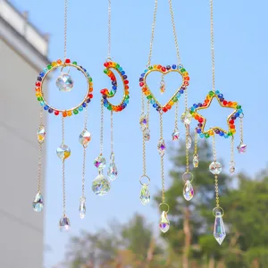 Crystal Suncatcher Hanging Ornament Colorful AB Glass Beads Star Moon Heart Pendant Rainbow Maker For Home Garden Window Decoration