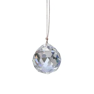 Close-up of clear K9 faceted crystal ball pendant for sun catching decoration