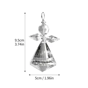 Detalle de las dimensiones para el ángel de cristal facetado atrapasol colgante