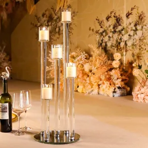 Candeliere in Vetro di Cristallo in Stile Europeo Candelabro Con Base a Specchio Multi-Testa Trasparente per Matrimonio Banchetto Decorazione Casa Regalo