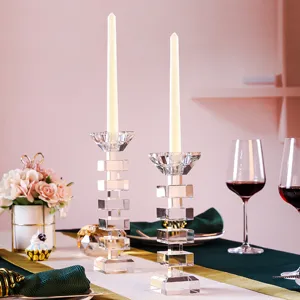 Elegant European style crystal candle holder set for modern wedding and home table decor