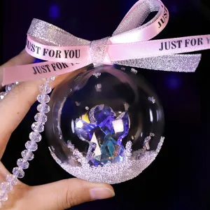 Exquisite crystal snow ball car hanging ornament with blue crystal angel and pink ribbon