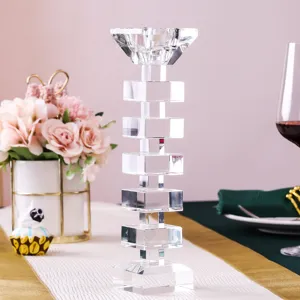 Elegant tall clear crystal candle holder for European style home decor and weddings