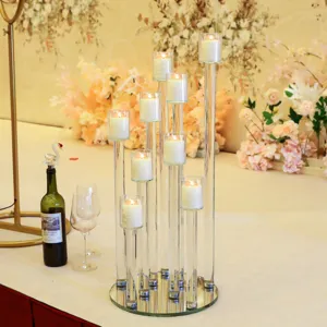 Elegante candelabro in cristallo a 10 bracci con base a specchio per nozze