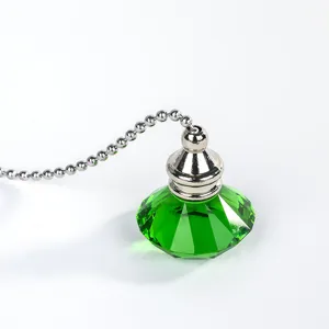 Elegant green crystal diamond-shaped pull chain pendant for ceiling fans and lights decor