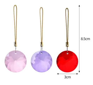 Set di 3 decorazioni natalizie in cristallo sfaccettato rosa viola e rosso con cordino