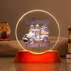 Luminous Christmas raccoon night light with warm LED wooden base