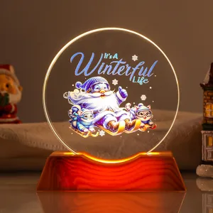 Warm LED Christmas night light detail featuring a Santa Claus and cat winter theme pattern