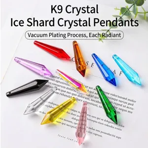 Artificial K9 Crystal Icicle Pendants For DIY Lighting Accessories Bead Curtain Home Decoration Electroplated Cut Glass Prism Hanging Ornaments
