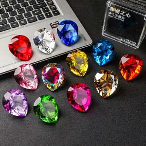 Large Artificial Crystal Heart Diamond Ornament Multi Faceted Glass Pear Shape Paperweight Home Desk Decoration Gift