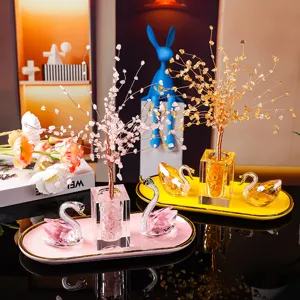 Elegant K9 crystal swan and gemstone money tree gift set for luxury home decoration