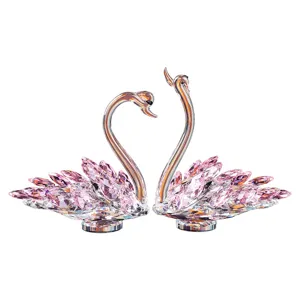Elegant pair of pink crystal swan figurines for home decor and car dashboard ornaments