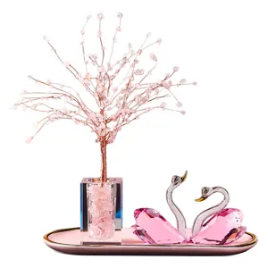 Luxury K9 pink crystal swan and money tree ornaments for home decoration gift