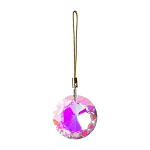 30mm mini circular crystal prism ornament with pink iridescent reflections for Christmas decor