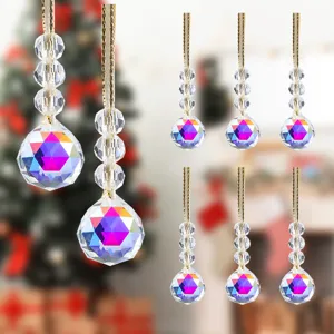 Set of 8 colorful crystal Christmas tree hanging ornaments with suncatcher prisms